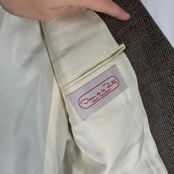 Vintage Oscar De La Renta Sport Coat Men’s Brown Plaid Jacket - Picture 7 of 12